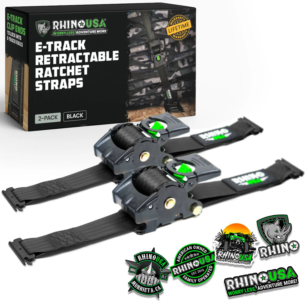 Rhino USA Retractable Ratchet Straps (2Pk 2Inx10Ft) (Black)