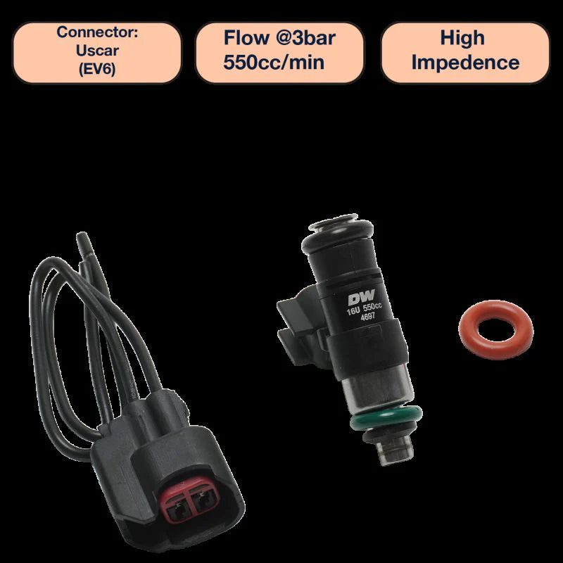 DeatschWerks Universal 550cc Single Fuel Injector / 34mm Length / 14mm O-Ring Seals