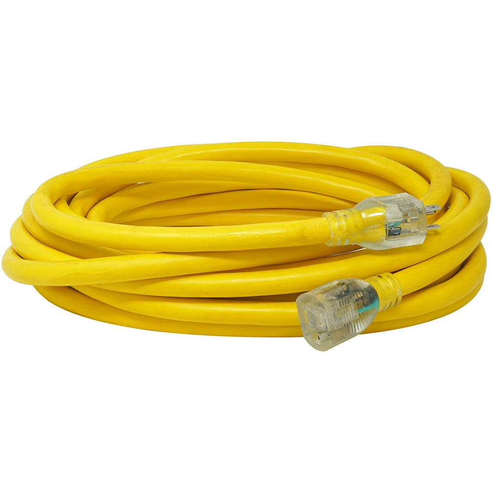 25FT SJTW 10/3 OUTDOOR EXTENSION CORD W/ LIGHTED END (YELLOW)