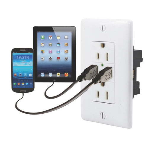 120V DOUBLE USB CHARGER DOUBLE OUTLET WHITE
