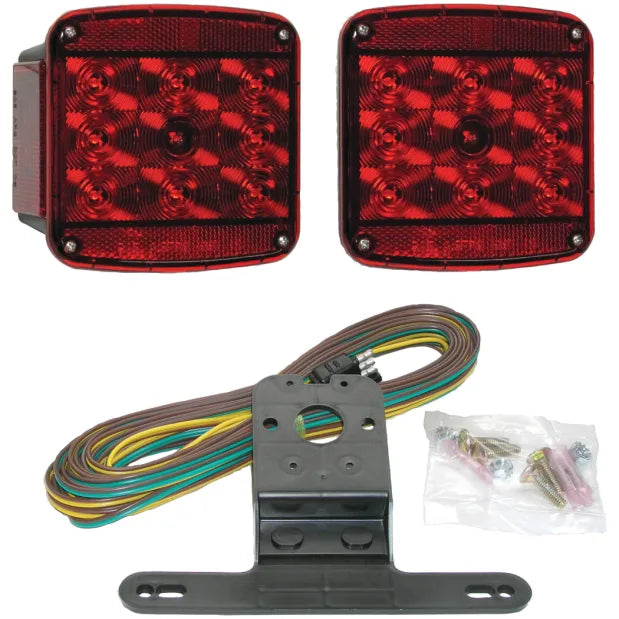 LED STOP/TURN/TAIL & SIDE MARKER KIT RECTANGULAR SUBMERSIBLE UNDER 80IN RED
