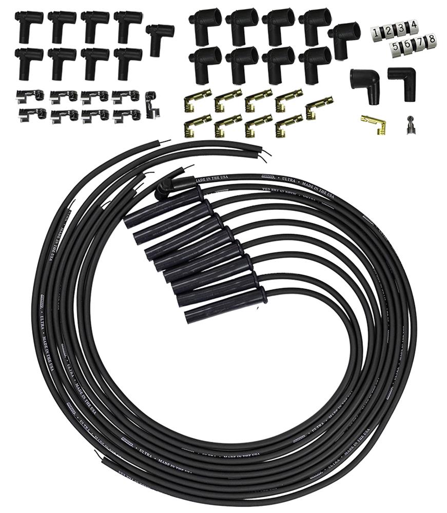 Moroso Universal HEI/Non-HEI Style Caps Ultra 350 8mm Multi-Angle Boot Spark Plug Wire Set - Black