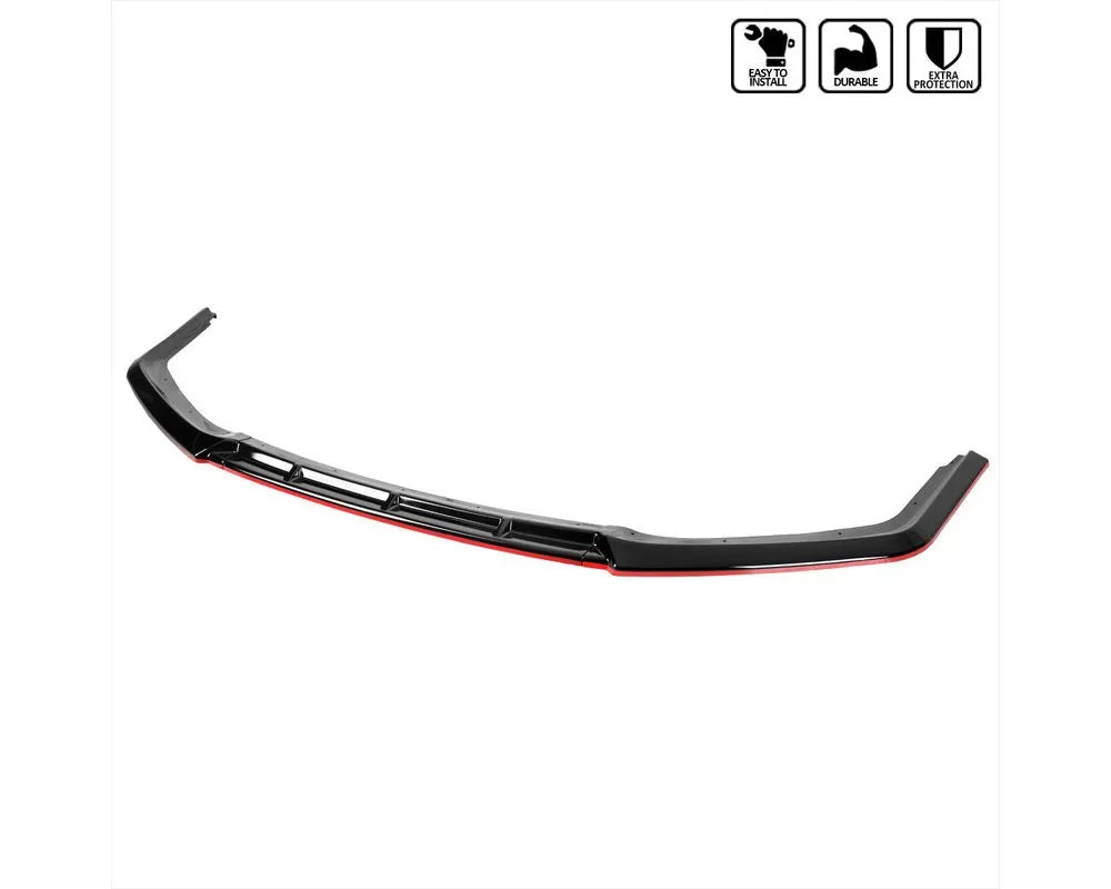 HATCHBACK FRONT BUMPER LIP GLOSSY BLACK WITH RED TRIM