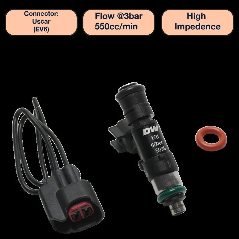 DeatschWerks Universal 550cc Single Fuel Injector / 48mm Length / 14mm O-Ring Seals