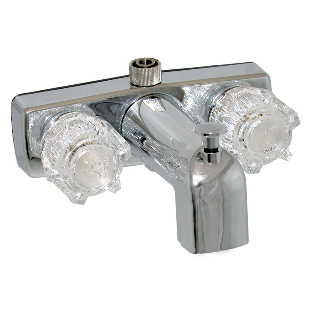 TUB/SHOWER DIV FAUCET W/ NUT & SHOWER HEAD 4IN 2 KNOB BRASS CHROME
