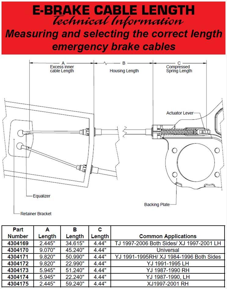 ~(1 lbs. 12X9X4)~ XJ Emergency Brake Cable RH 97-01 Cherokee XJ TeraFlex