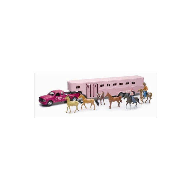 New Ray Toys Pink Pickup Fifth Wheel Horse Trailer Set/ Scale - 1:32