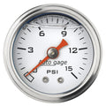 Autometer AutoGage 1.5in Liquid Filled Mechanical 0-15 PSI Fuel Pressure Gauge - White
