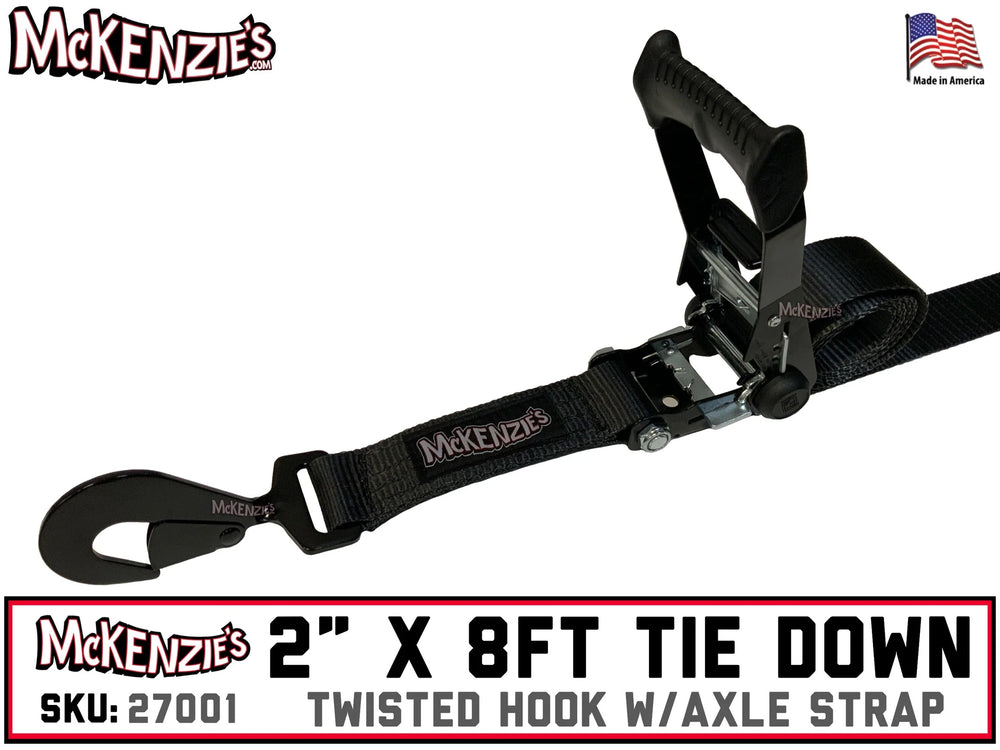 SpeedStrap 2In x 8Ft Ratchet Tie Down w/ Twisted Snap Hooks & Axle Strap Combo - Black