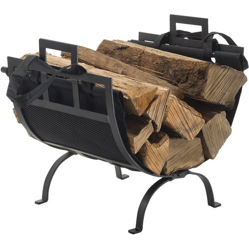 WROUGHT IRON LOG HOLDER W/ CANVAS TOTE