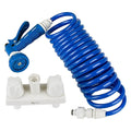 RV EXTERIOR SPRAY FAUCET W/ COIL HOSE & MULTI SPRAY NOZZLE WHITE/BLUE