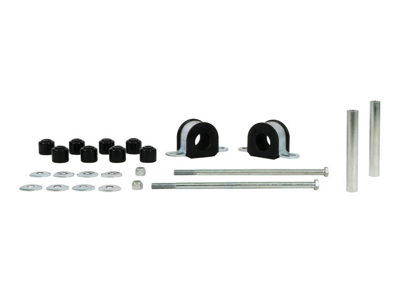 Sway bar - mount and link bushings 10 Bushings 2 Tubes 2 Saddles 2 Bolts 8 Washers 2 Nuts Grease