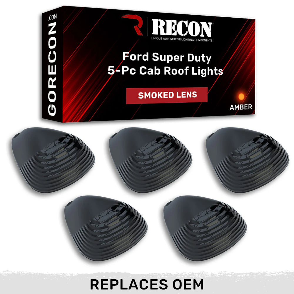 ~(1 lbs. 6X5X4)~ Ford 99-16 Superduty (5-Piece Set) Smoked Cab Roof Light Lenses Only and Amber Xenon Bulbs