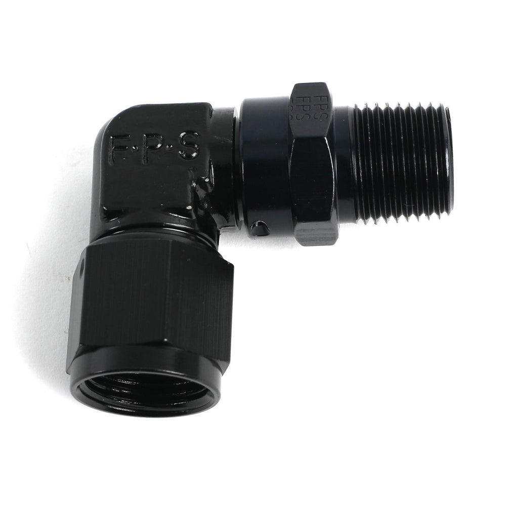 Fragola -10AN Female Swivel To 1/2 NPT - 90 Degree - Black