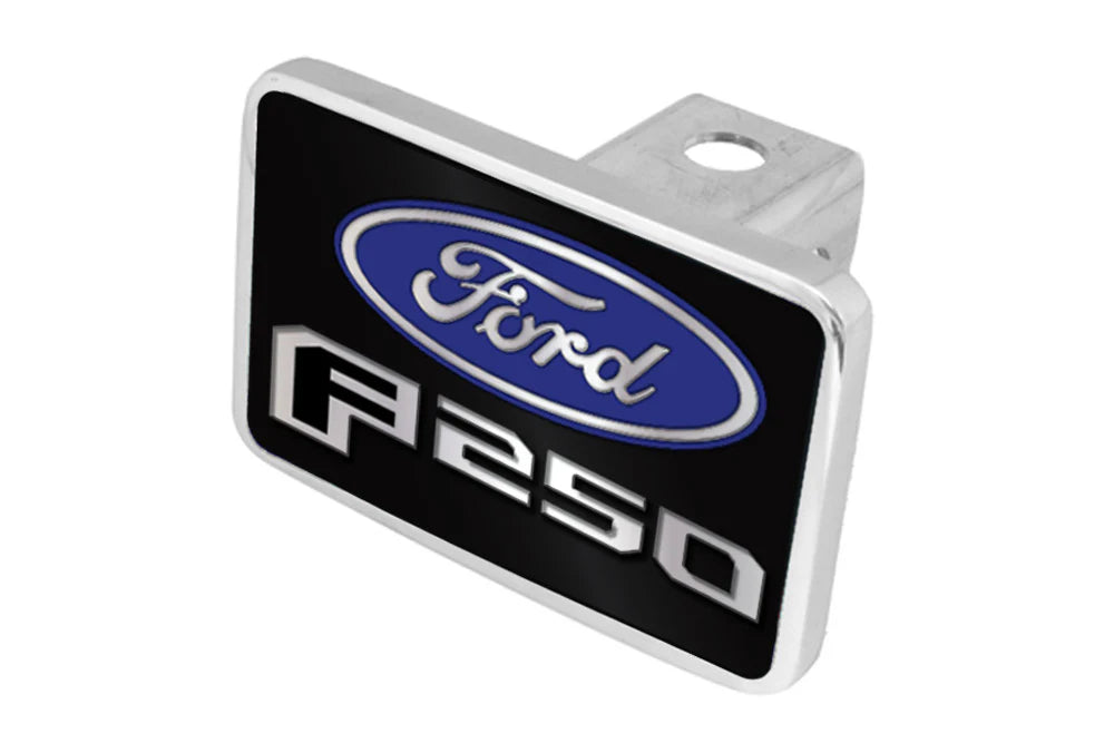 15C F250 LOGO/WORD BLACK INSERT/BLUE OVAL W MIRROR LETTERS XL PLUG