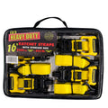 4PK 1.25IN X 16FT 2500LB RATCHET STRAPS W/BLK VINYL J HKS & YELLOW/BLK SOFT GRIP RATCHET HANDLES
