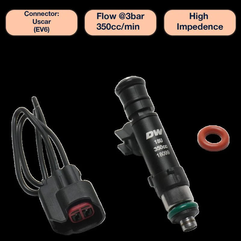 DeatschWerks Universal 350cc Single Fuel Injector / 60mm Length / 14mm O-Ring Seals