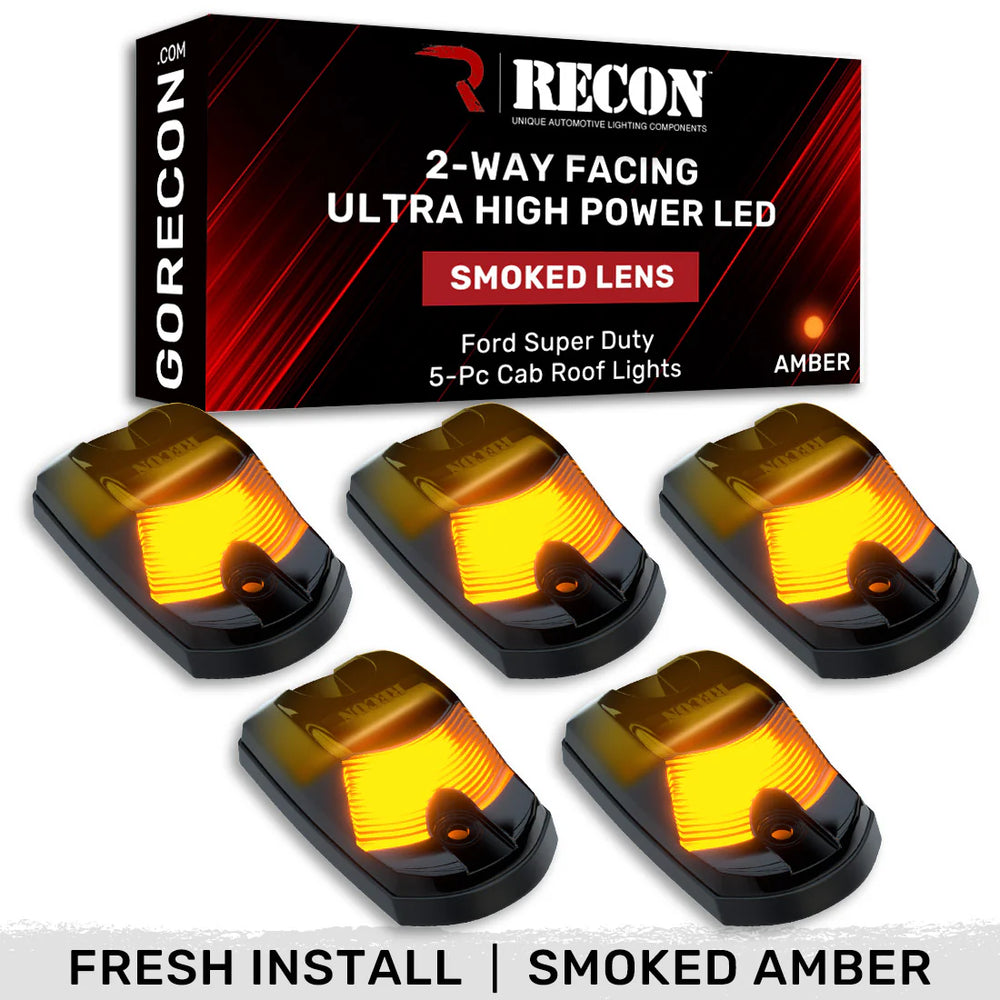 Ford 17-23 Superduty (1-Piece Single Cab Light) Smoked Cab Roof Light Lens with 2-Way Forward Rear Facing Amber ULTRA High-Power LEDs - 1-Piece Single Cab Light ONLY