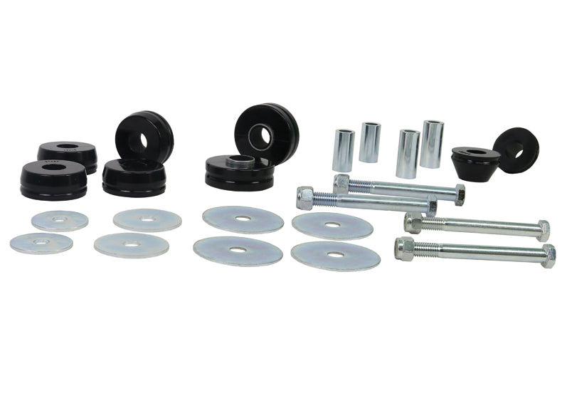 Body mount - bushings 8 Bushings 4 Tubes 8 Washers 4 Nuts 4 Bolts Grease