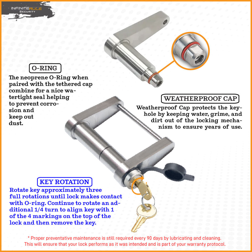 XL DEEP TRAILER LATCH LOCK FOR 31/8IN TRAILER COUPLER LATCH STAINLESS STEEL