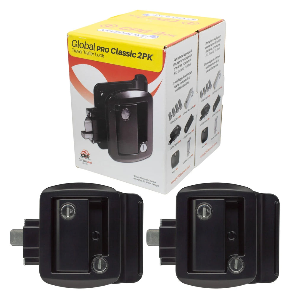STANDARD TOWABLE ENTRY DOOR LOCK BLACK 2 LOCK KEYED ALIKE SET