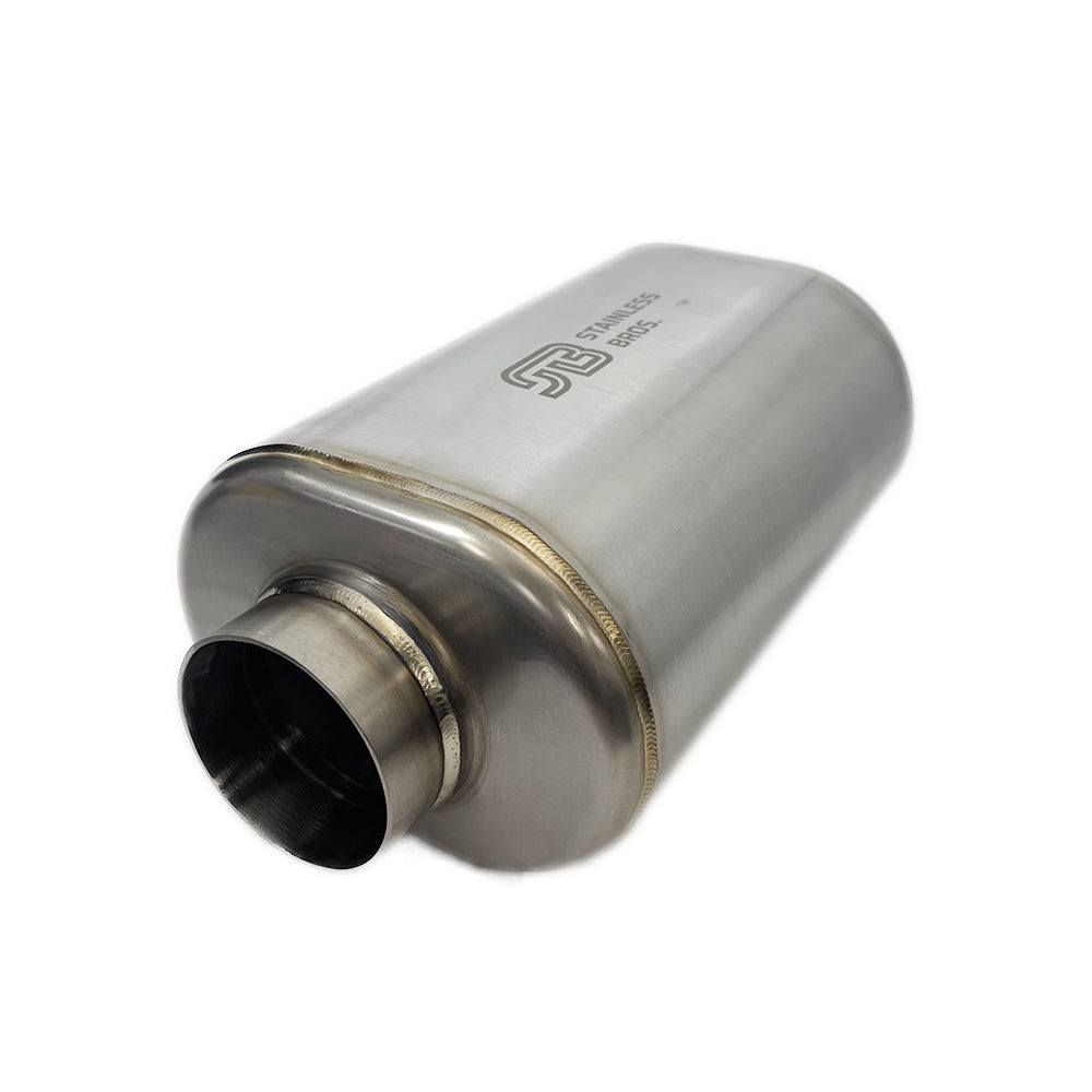 Stainless Bros 2.5in Inlet/Outlet 3.5in Body x 12in OAL SS304 Louvered Bullett Resonator