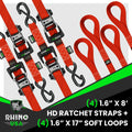 Rhino USA Heavy Duty Ratchet Tie-Down 4-Pack (Red) 1.6In X 8Ft