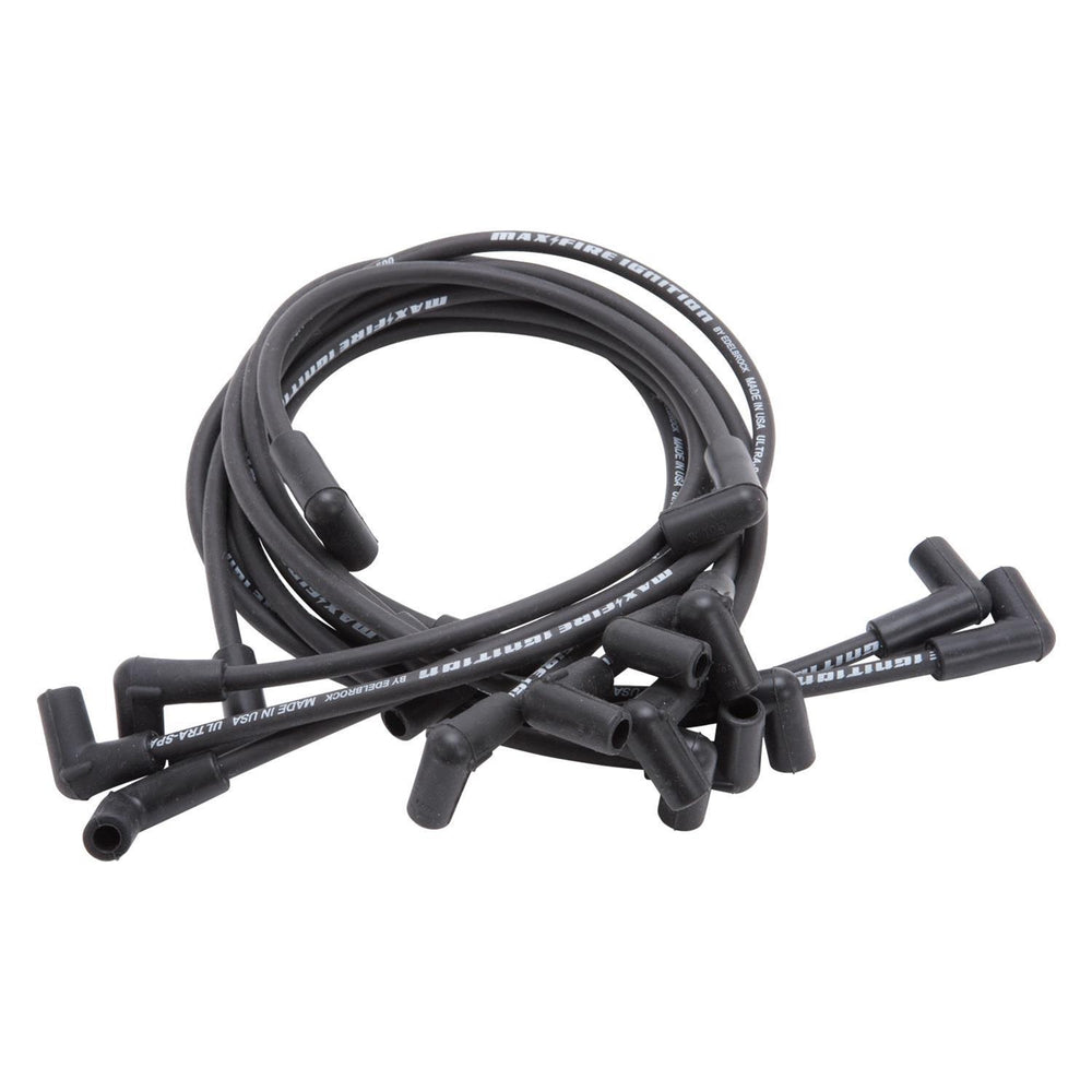 Edelbrock SPARK PLUG WIRE SET, SBC MAX FIRE PERFORMANCE STOCK STYLE BOOTS 8MM BLACK WIRE, SET OF 9
