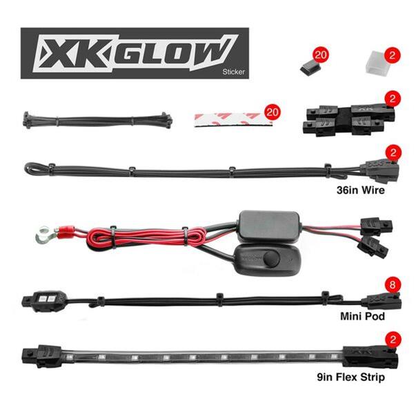 XK Glow Strips Single Color XKGLOW LED Accent Light Motorcycle Kit Amber - 8xPod + 2x8In