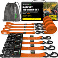 Rhino USA Heavy Duty Ratchet Tie-Down 4-Pack (Orange) 1.6In X 8Ft