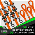 Rhino USA Heavy Duty Ratchet Tie-Down 4-Pack (Orange) 1.6In X 8Ft