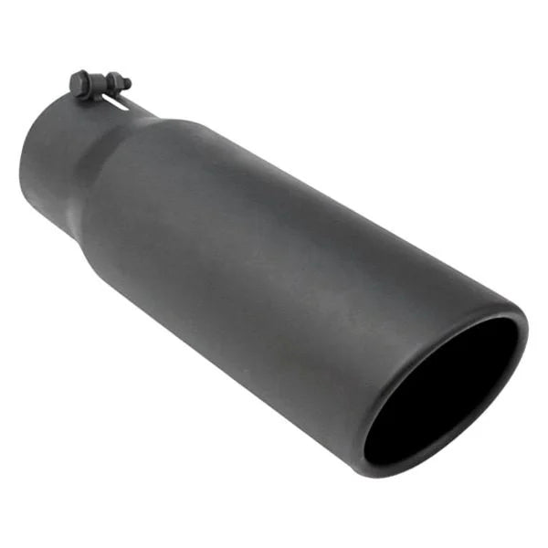 BLACK POWDER COATED 6IN ROLLED SLANT 15IN BOLT ON BLK EXHAUST TIP 4.00IN ID / 6.00IN OD