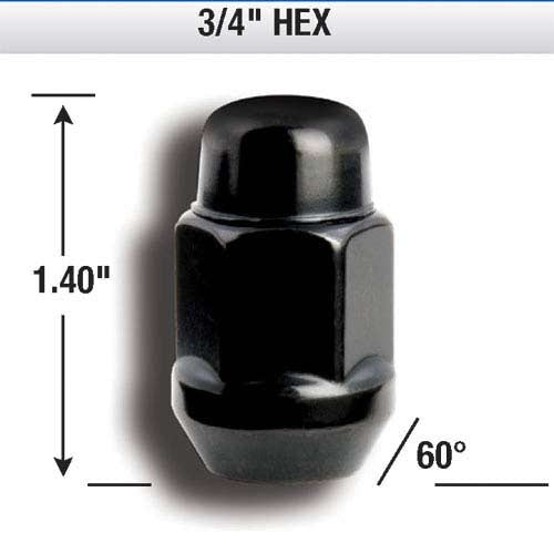 WHEEL INSTALLATION KITS WITH GORILLA LOCKS ACORN BULGE (3/4IN HEX) 12MM X 1.50 BLACK CHROME