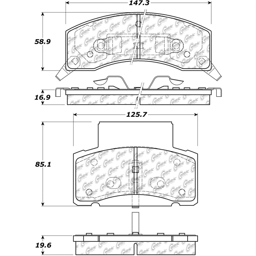 Centric Posi-Quiet Semi-Metallic Brake Pads w/Hardware - Front