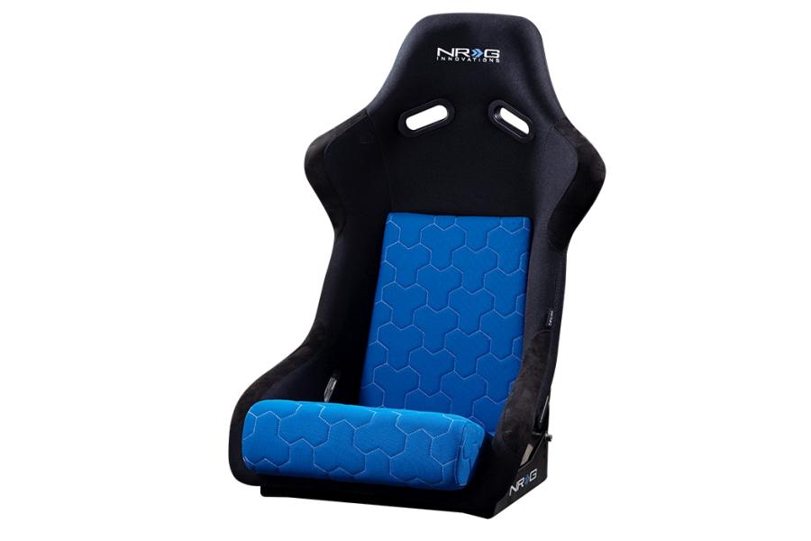 NRG FRP Bucket Seat Cushion/ White Stitching Hex Geometric 3pc Seat Cushion - Blue
