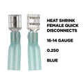 HEAT SHRINK FEMALE BLUE QUICK DISCONNECTS 16-14 GAUGE .250