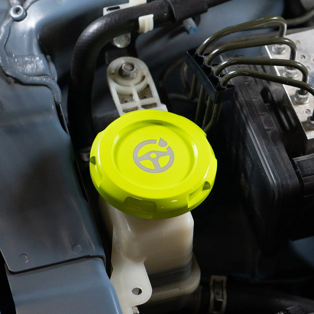 Billetworkz Neon Yellow Power Steering Fluid Cap - Zero Series - with Fluid Engravings - Fits 08-14 WRX STI 15-21 STI 05-09 Legacy GT