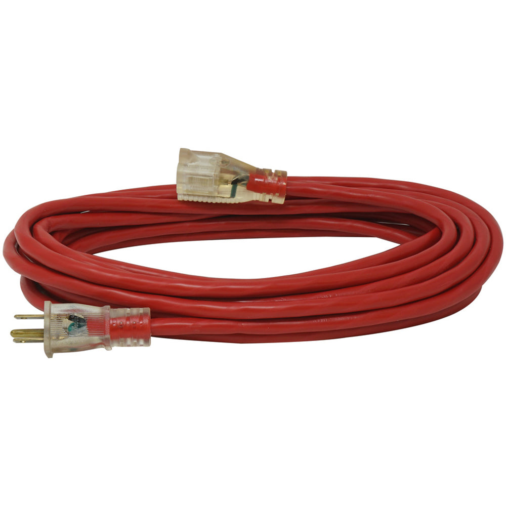 50FT SJTW 14/3 OUTDOOR EXTENSION CORD W/ LIGHTED END (RED)
