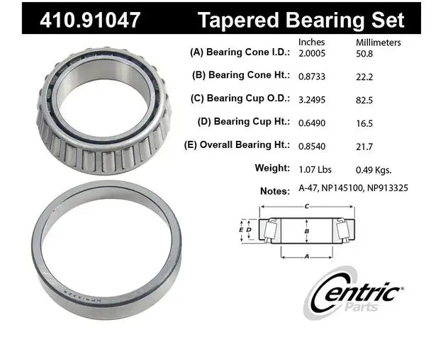 Centric Premium Tapered Bearing - Rear Outer