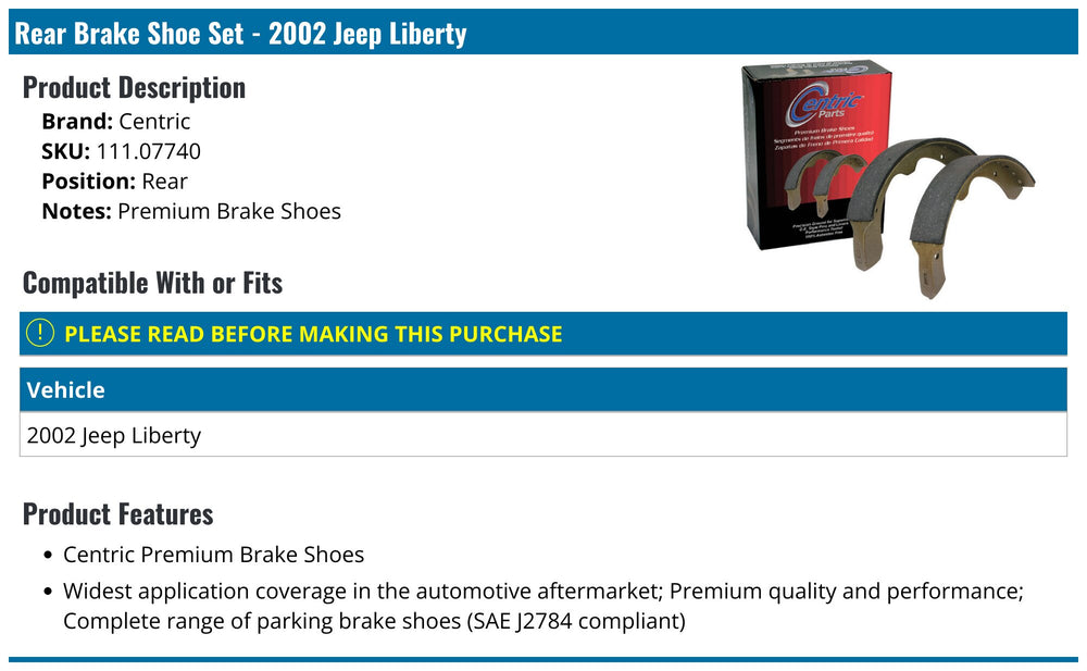 CENTRIC BRAKE SHOES