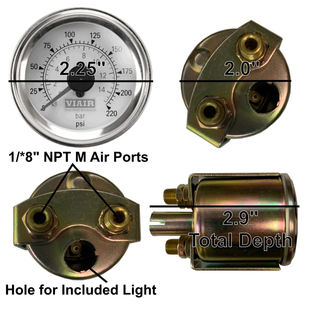 2IN DUAL NEEDLE GAUGE (WHITE FACE ILLUMINATED 220 PSI)