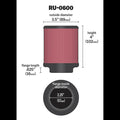 K&N Filter Universal Rubber Filter 2 1/4 inch Flange 3 1/2 inch OD 4 inch Height