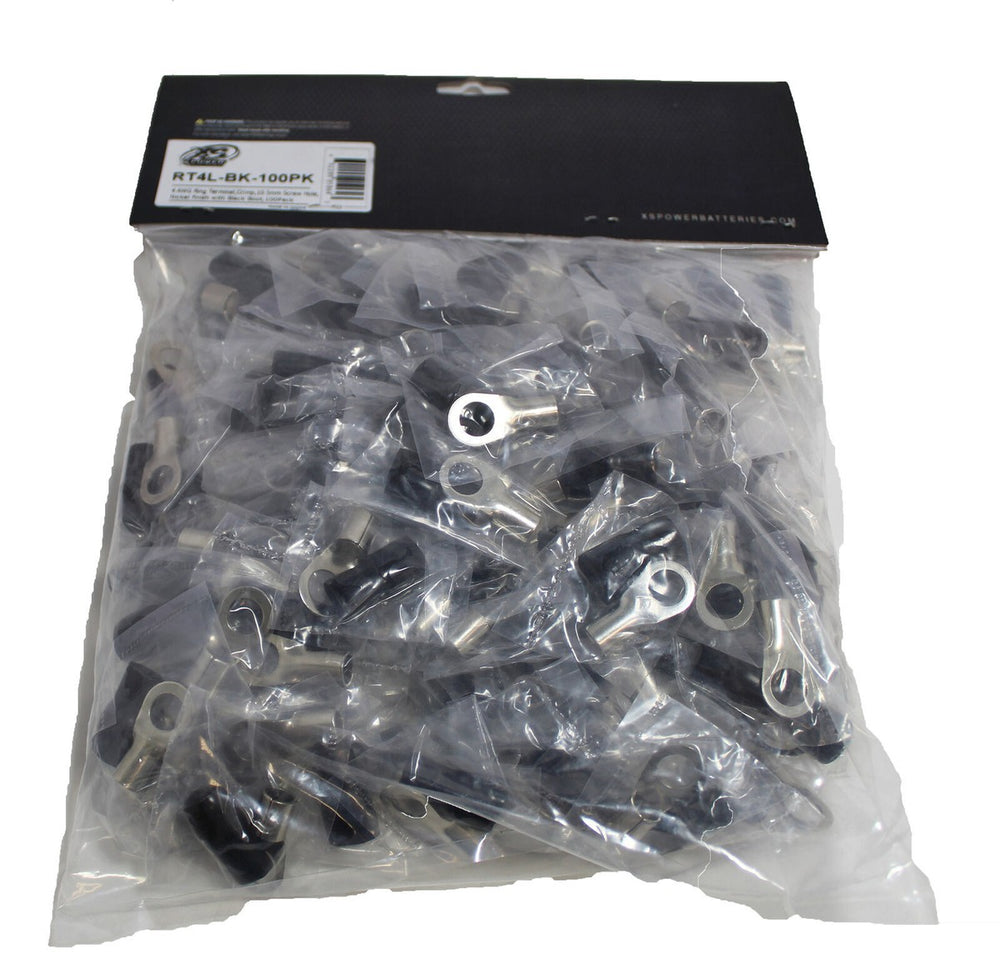 4 AWG RING TERMINAL CRIMP 10.5MM SCREW HOLE NICKEL FINISH WITH BLACK BOOT 10