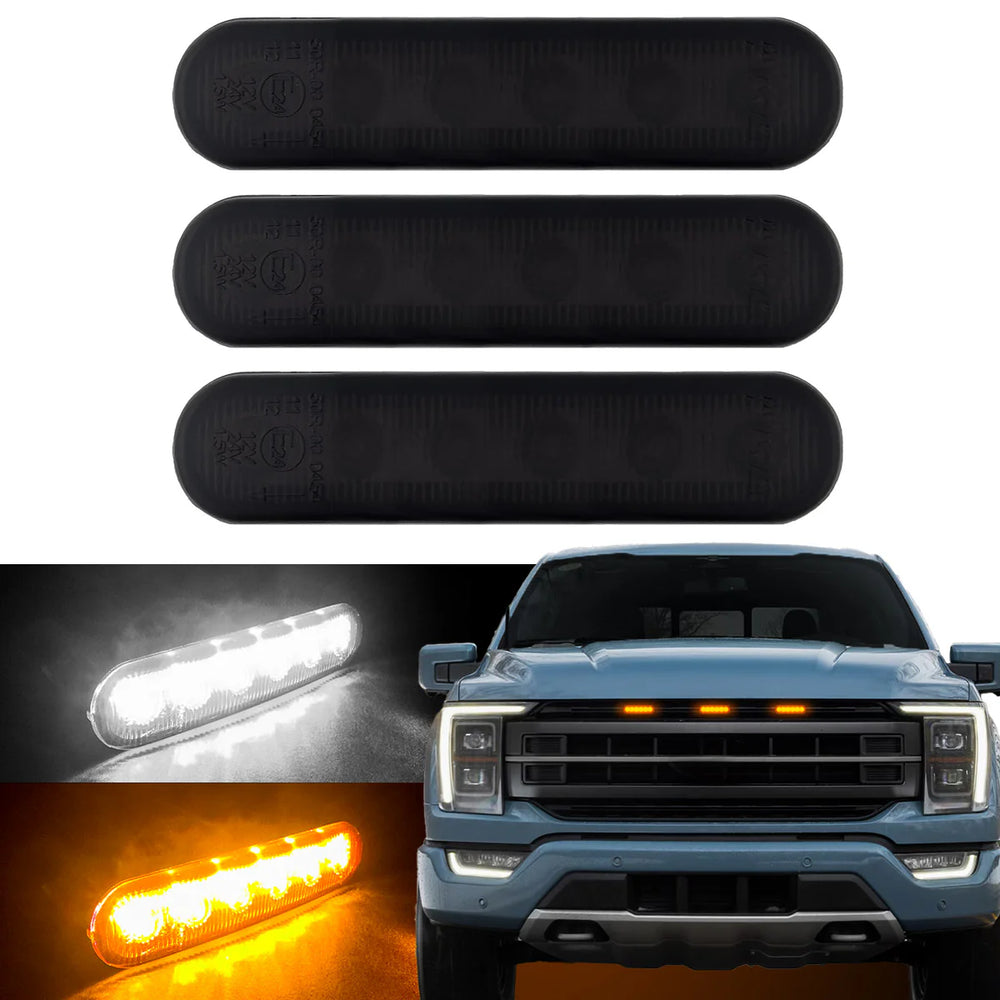 Universal Fitment Smoked Front Grille Lights with White LEDs - 3pc Universal Kit - Smoked Lens w White LEDs