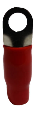 4 AWG RING TERMINAL CRIMP 10.5MM SCREW HOLE NICKEL FINISH WITH RED BOOT 100
