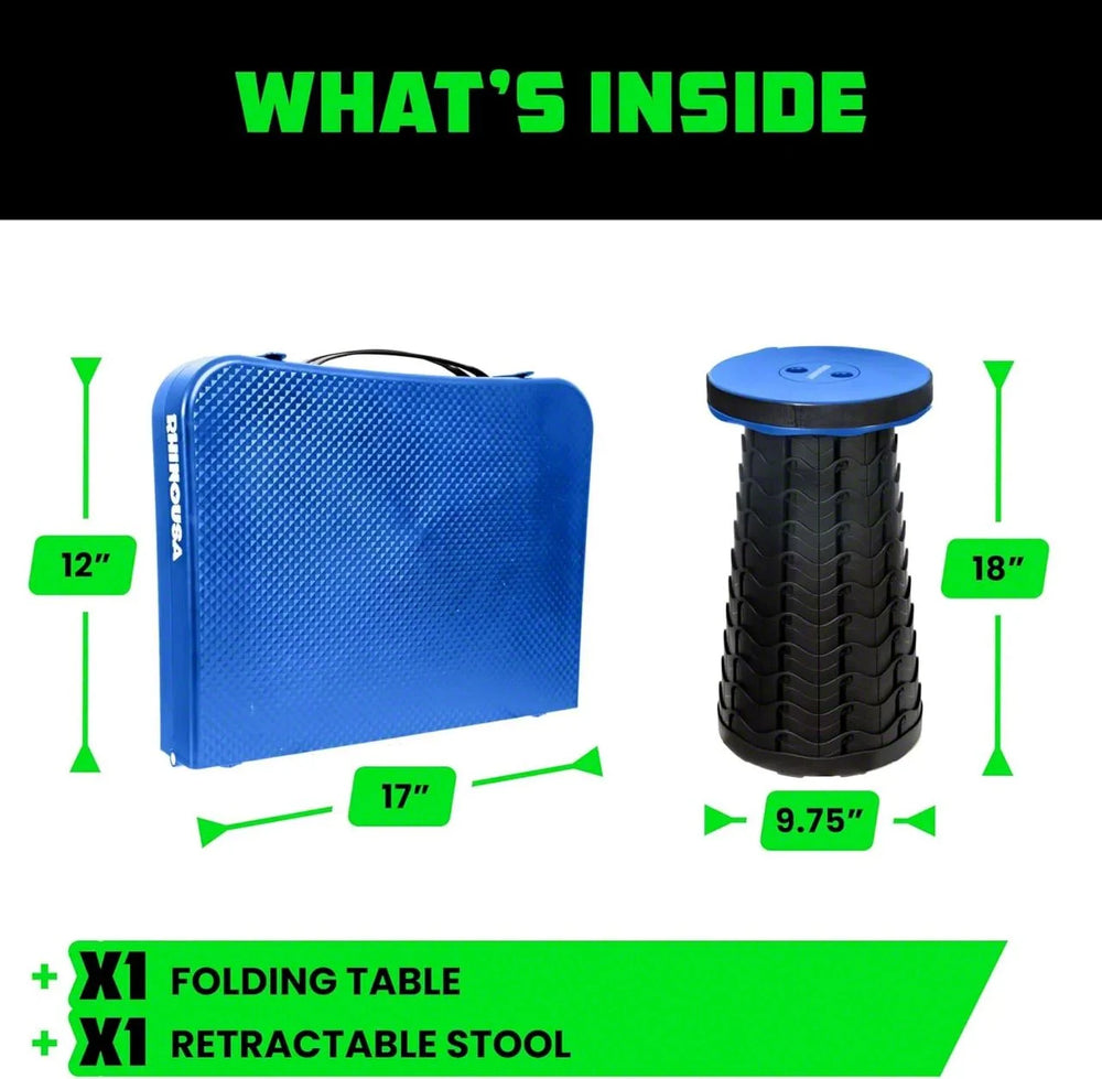 Rhino USA Portable Camping Table And Stool (Blue)