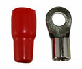 4 AWG RING TERMINAL CRIMP 8.5MM SCREW HOLE NICKEL FINISH WITH RED BOOT 100 P