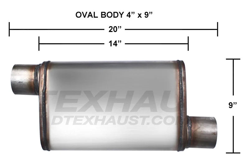 4.00INX9.00INX14.00IN OFFSET/OFFSET FLOW II SS MUFFLER 2.50IN ID / 2.50IN OD