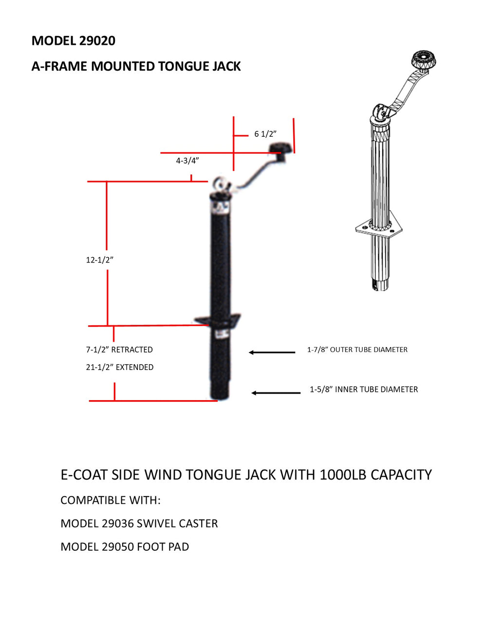 TONGUE JACK 1000 LB. TOP WIND (BULK)
