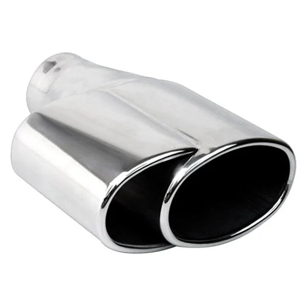 DUAL OVAL ROUND SINGLE WALL ROLLED EDGE SS EXHAUST TIP 2.5IN ID / 6INX5.25IN OD